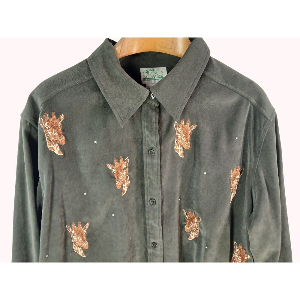 Vintage 90s Quacker Factory Giraffe Embroidered Button Up Shirt Size 2X Shacket - Picture 2 of 11